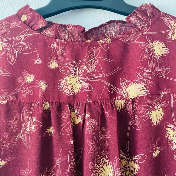 Max Studio Women's Wrap Knee Dress 3/4 Sleeve Floral Burgundy Size Small NWT - Picture 4 of 13